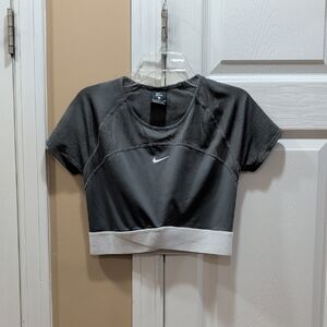 Nike Gray Crop Athletic Top with White Band